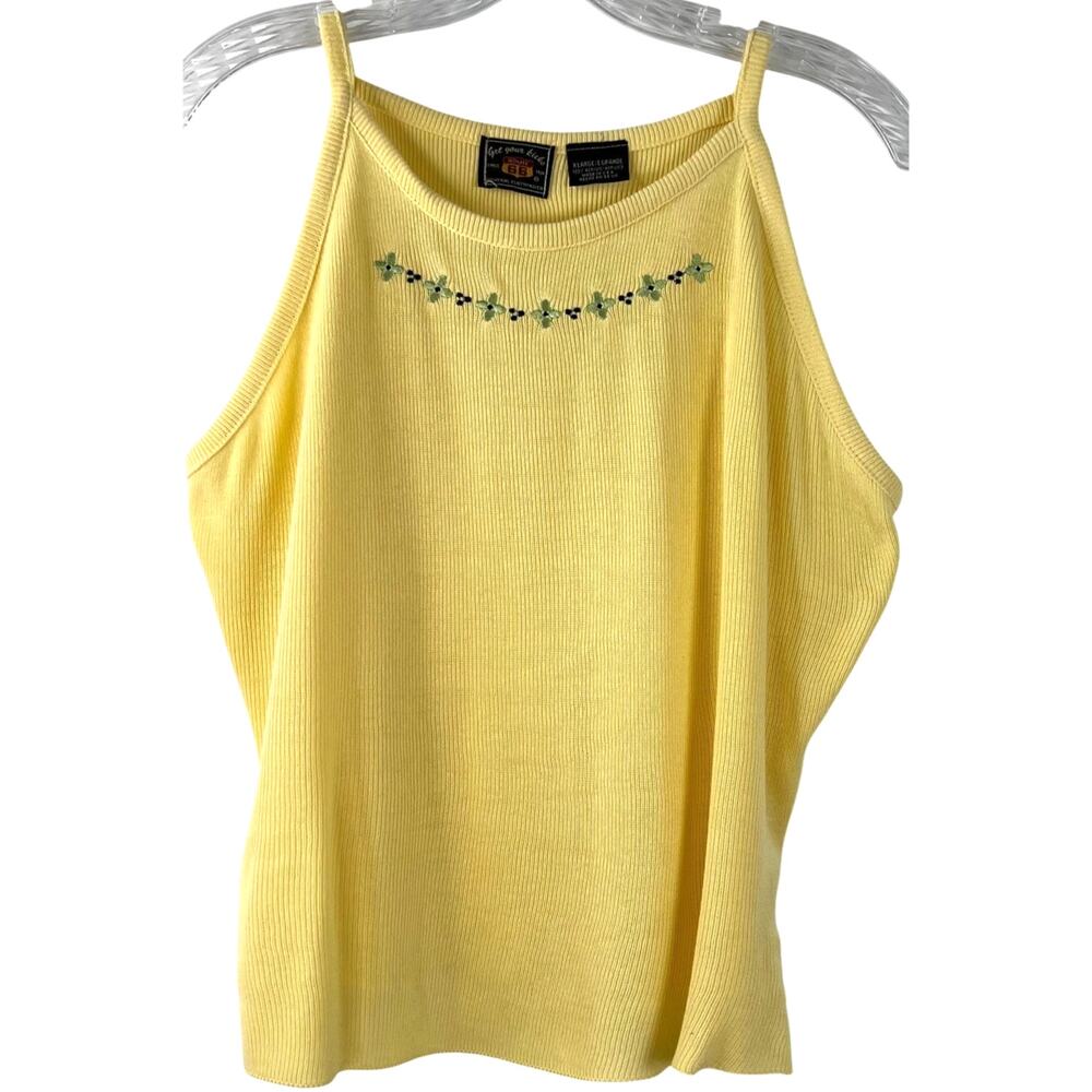 Vintage Route 66 Get Your Kicks Tank Top Yellow Floral Embroidered Casual Sz XL